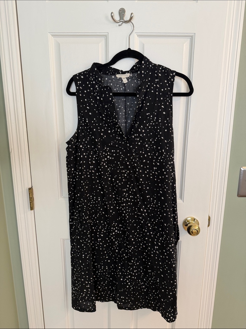 Eileen Fisher Black Sleeveless Polka Dot Midi Dress
